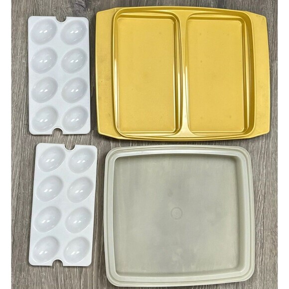 Tupperware Vintage‎ Deviled Egg Keeper Carrier Tray Lid Gold 723-3 722-3 665-3 - Picture 2 of 8